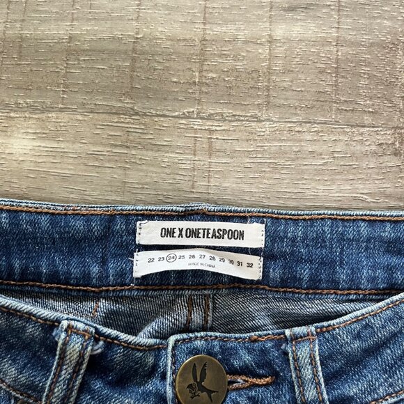 One By One Teaspoon High Waist Freebird II Distressed Skinny Jeans Blue Size 24 - Picture 9 of 10